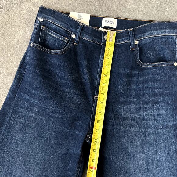 Citizens of Humanity Jeans Womens 29 Wide Leg Frayed Hem Cropped Dark Wash NWT - Picture 10 of 11